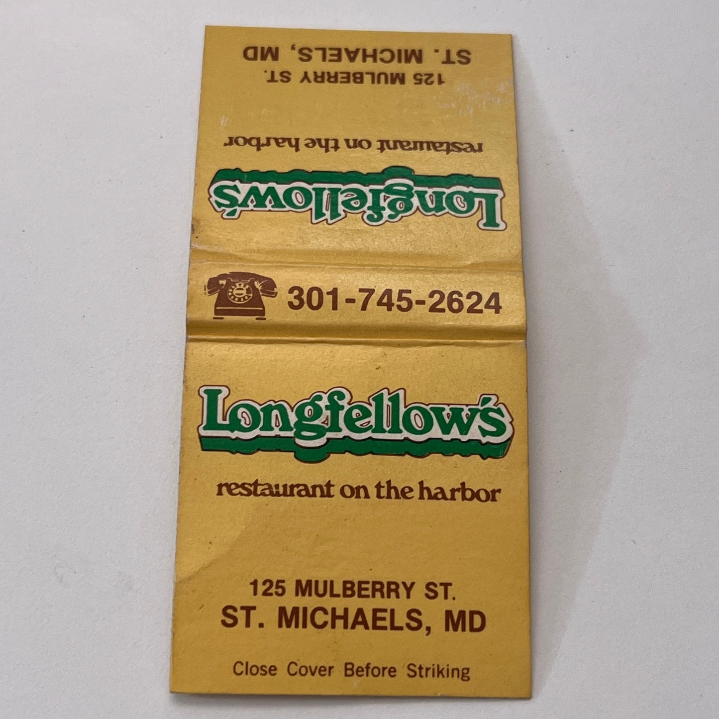 Longfellow's Restaurant St. Michaels MD Vintage Matchbook Cover MM2-8