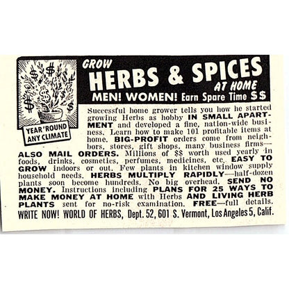Grow Herbs & Spices At Home World of Herbs Los Angeles CA 1955 Ad AF9-S3