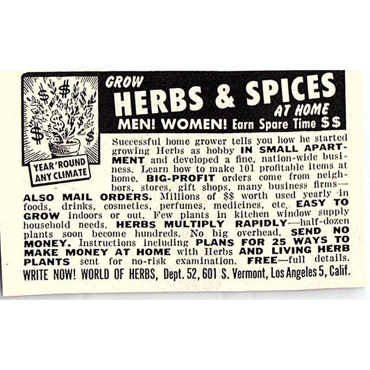 Grow Herbs & Spices At Home World of Herbs Los Angeles CA 1955 Ad AF9-S3