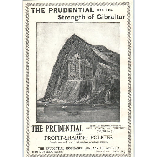 Strength of Gibraltar Prudential Ins John F. Dryden 1897 Victorian Ad AE9-TS1-1