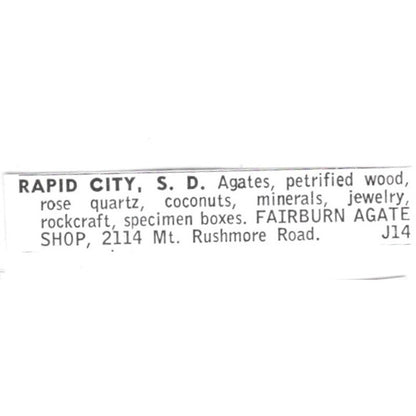 Fairburn Agate Shop Rapid City South Dakota 1972 Ad AF8-S26