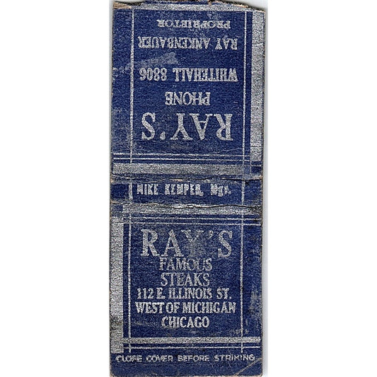 Ray's Restaurant Ray Alexander Chicago Vintage Matchbook Cover SC7-Y1