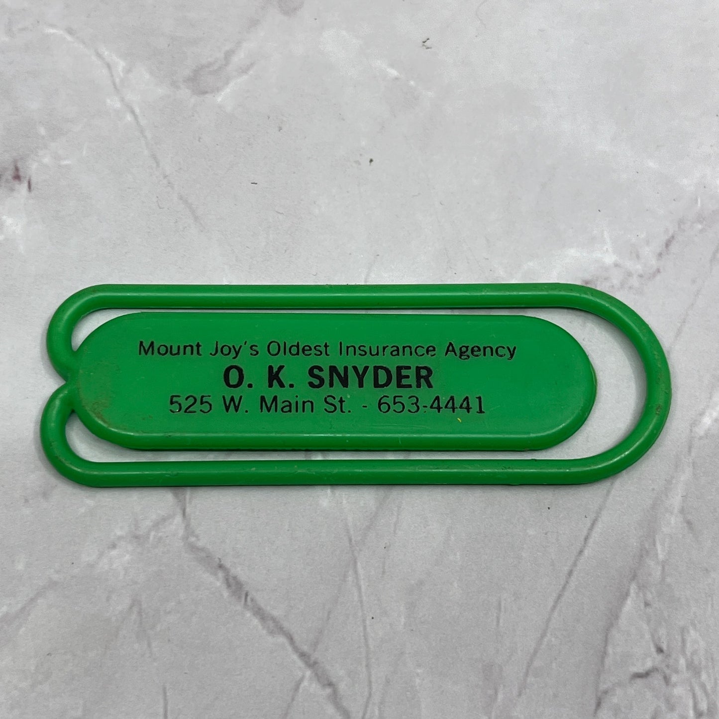 O.K. Snyder W. Main St. Mount Joy Vintage Advertising Novelty Paperclip SC1