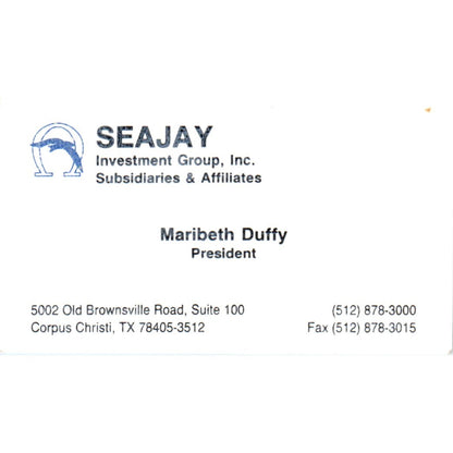 Seajay Investment Group Maribeth Duffy Corpus Christi TX Business Card SD4-B2