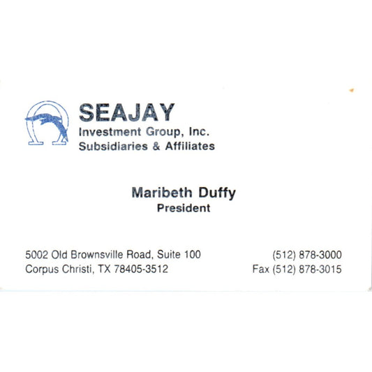 Seajay Investment Group Maribeth Duffy Corpus Christi TX Business Card SD4-B2
