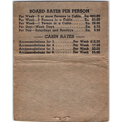 Bear Lake Resort Carl W. Moebius Frank Heiderer Vtg Large Matchbook Cover TH2-Y2