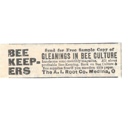 Gleanings in Bee Culture A.I. Root Co Medina OH 1905 Magazine Ad AF1-NES1