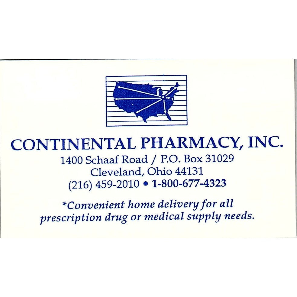 Continental Pharmacy Inc Cleveland OH Vintage Business Card SD9-B13
