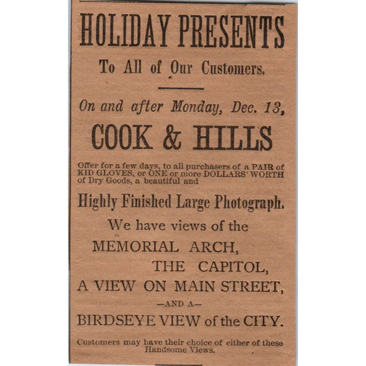 Cook & Hills Holiday Presents 1886 Hartford CT Victorian Ad AB8-HT1