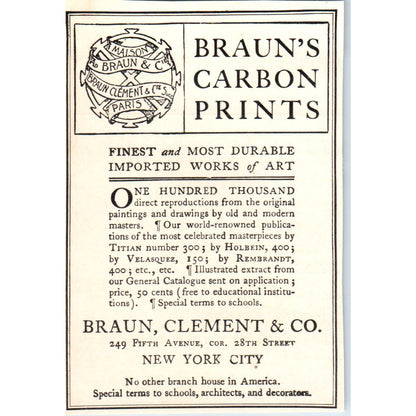 Braun's Carbon Prints Braun Clement & Co NY c1905 Victorian Ad AE9-MA5