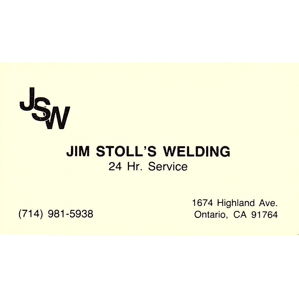 Jim Stoll's Welding JSW Ontario CA Vintage Business Card SC9-B12
