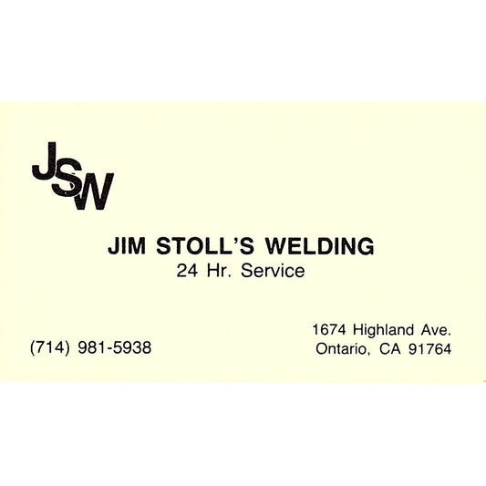 Jim Stoll's Welding JSW Ontario CA Vintage Business Card SC9-B12