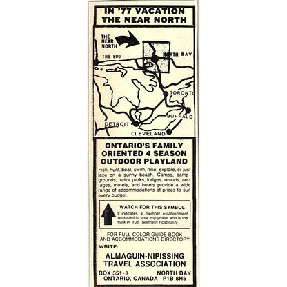Almaguin-Nipissing Travel Association North Bay Ontario Canada 1977 Ad AF6-5