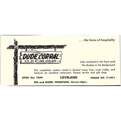 Dude Corral - Ted & Mabel Thompson Loveland CO 1958 Ad AG1-M1
