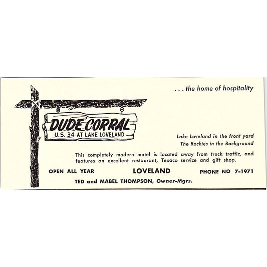Dude Corral - Ted & Mabel Thompson Loveland CO 1958 Ad AG1-M1