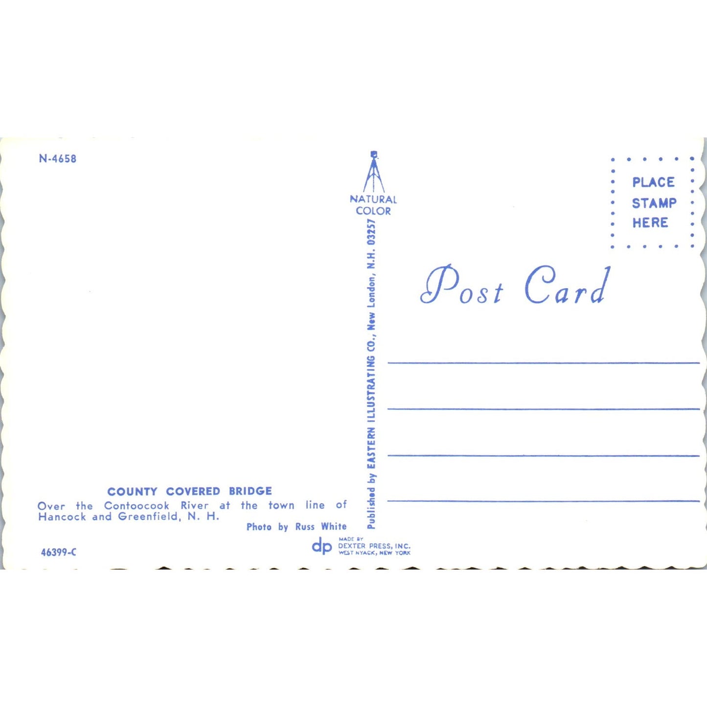 County Bridge Contoocook River Hancock Greenfield NH Covered Bridge Postcard PC1