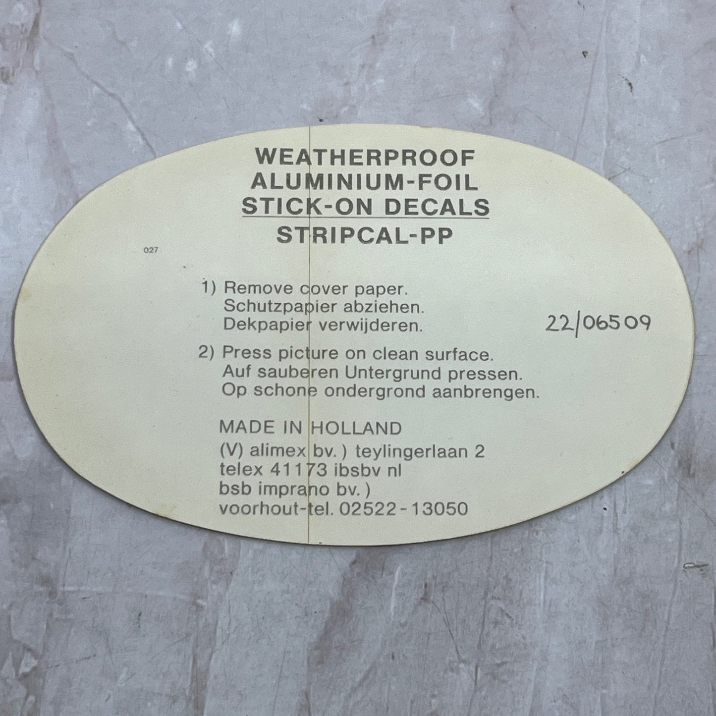 Vintage France Weatherproof Aluminum Foil Stick-On Decal NOS NEW SF4