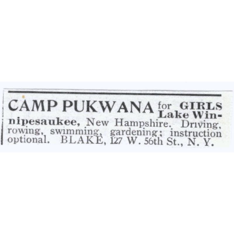 Camp Pukwana Lake Winnipesaukee NH c1918 Original Advertisement AE5-SV3