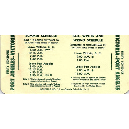 1968 Victoria Port Angeles Ferry Schedule 1960s Travel Leaflet TH2-TB4