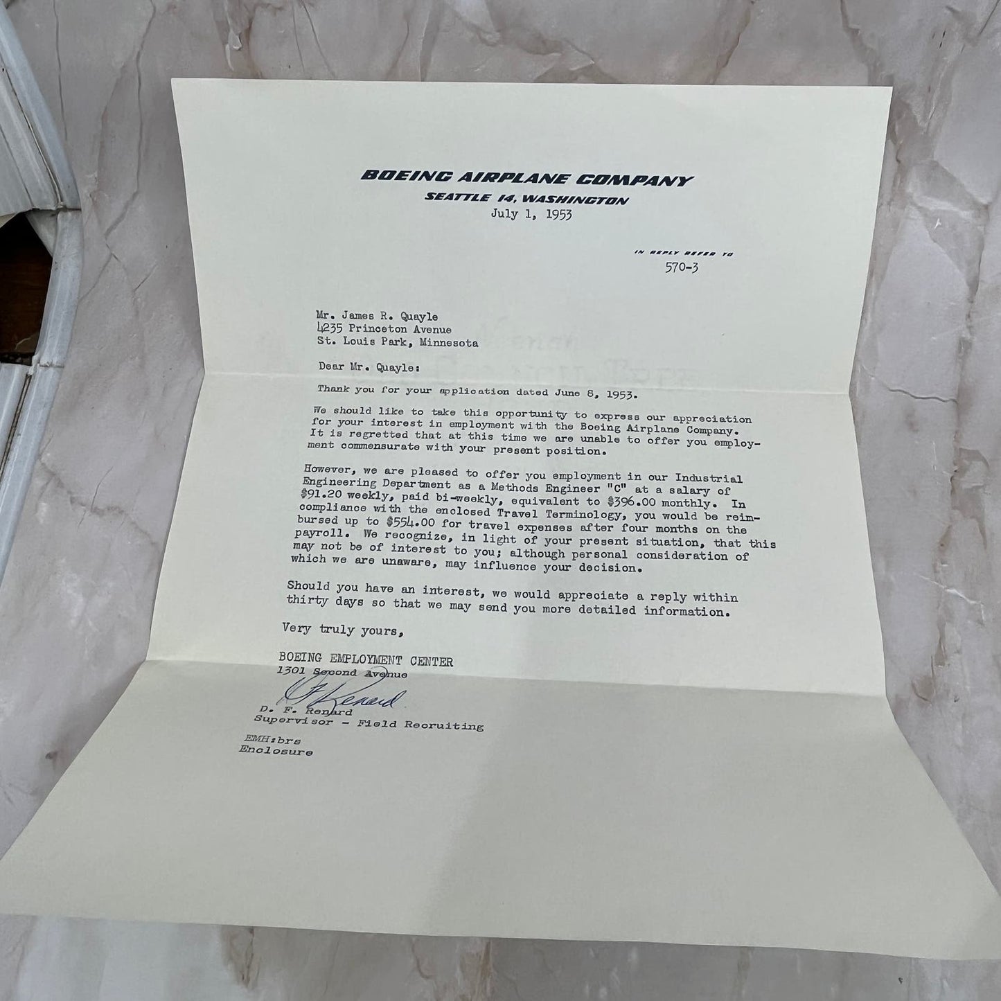 1955 Boeing Airplane Company Wichita KS Employment Offer and Ephemera AE3
