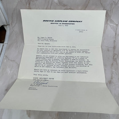 1955 Boeing Airplane Company Wichita KS Employment Offer and Ephemera AE3