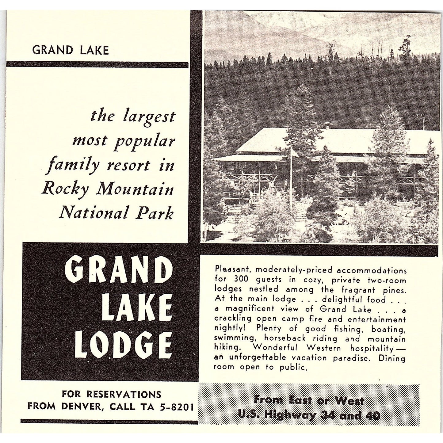Grand Lake Lodge, Grand Lake CO 1958 Ad AG1-H5