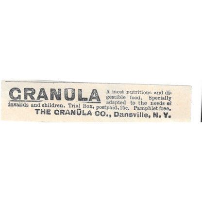 The Granula Co Dansville NY Granola Breakfast 1894 Ad AB6-S7