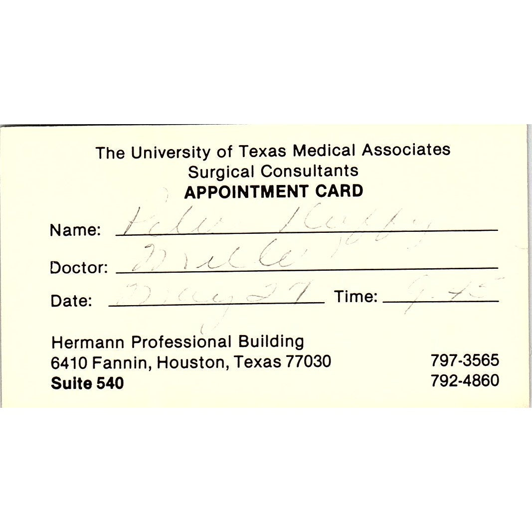 University Of Texas Medical Associates Houston TX Vintage Business Card SB4-B2