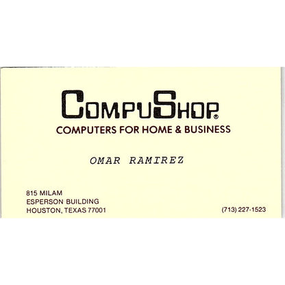 Omar Ramirez CompuShop Computers Houston TX Vintage Business Card SD9-B2