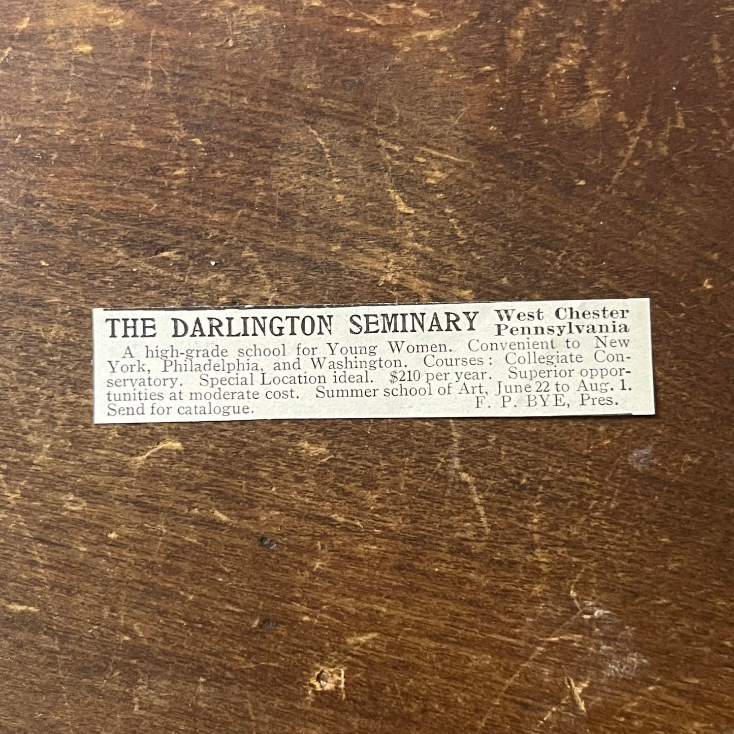The Darlington Seminary F.P. Bye West Chester PA 1903 Ad AF8-S33