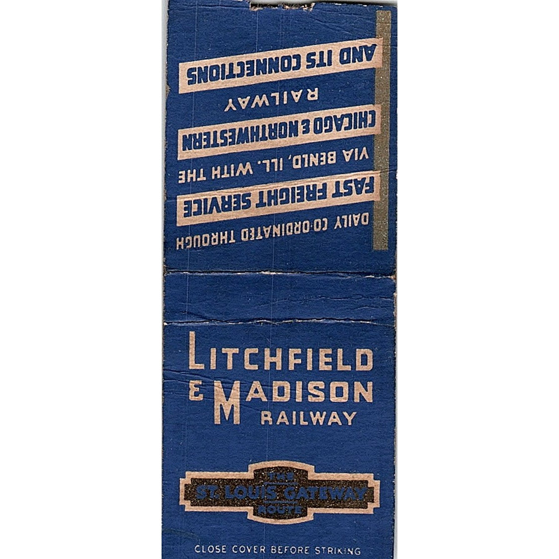 Litchfield & Madison Railway Vintage Matchbook Cover SC7-Y9