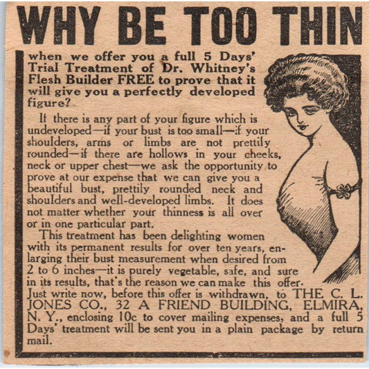 Women's Flesh Builder C.L. Jones Co Elmira NY 1910 Magazine Ad AF1-CM2