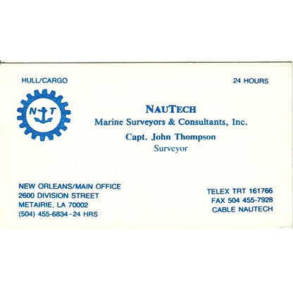 NauTech Capt John Thompson Metairie LA Vintage Business Card SD9-B13