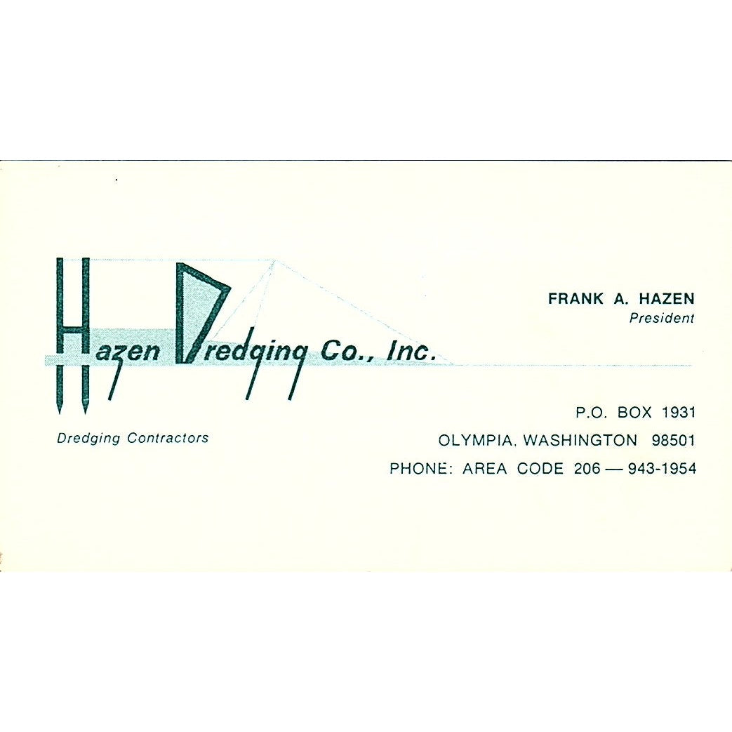 Frank A Hazen Dredging Co Olympia WA Vintage Business Card SD9-B3
