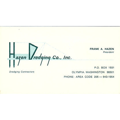 Frank A Hazen Dredging Co Olympia WA Vintage Business Card SD9-B3