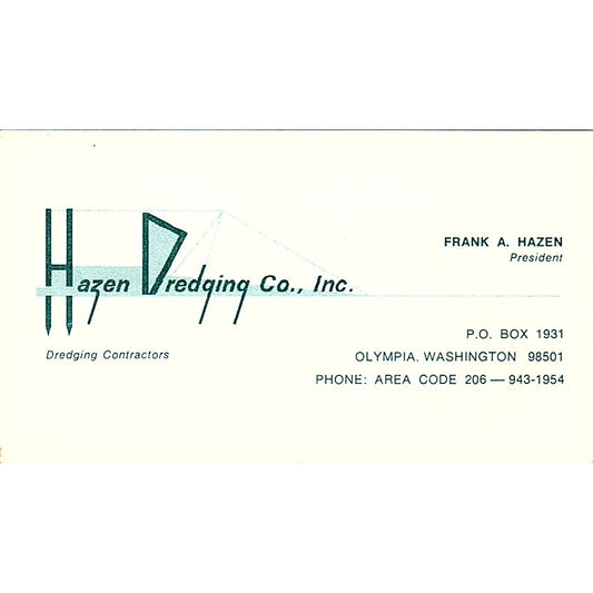 Frank A Hazen Dredging Co Olympia WA Vintage Business Card SD9-B3