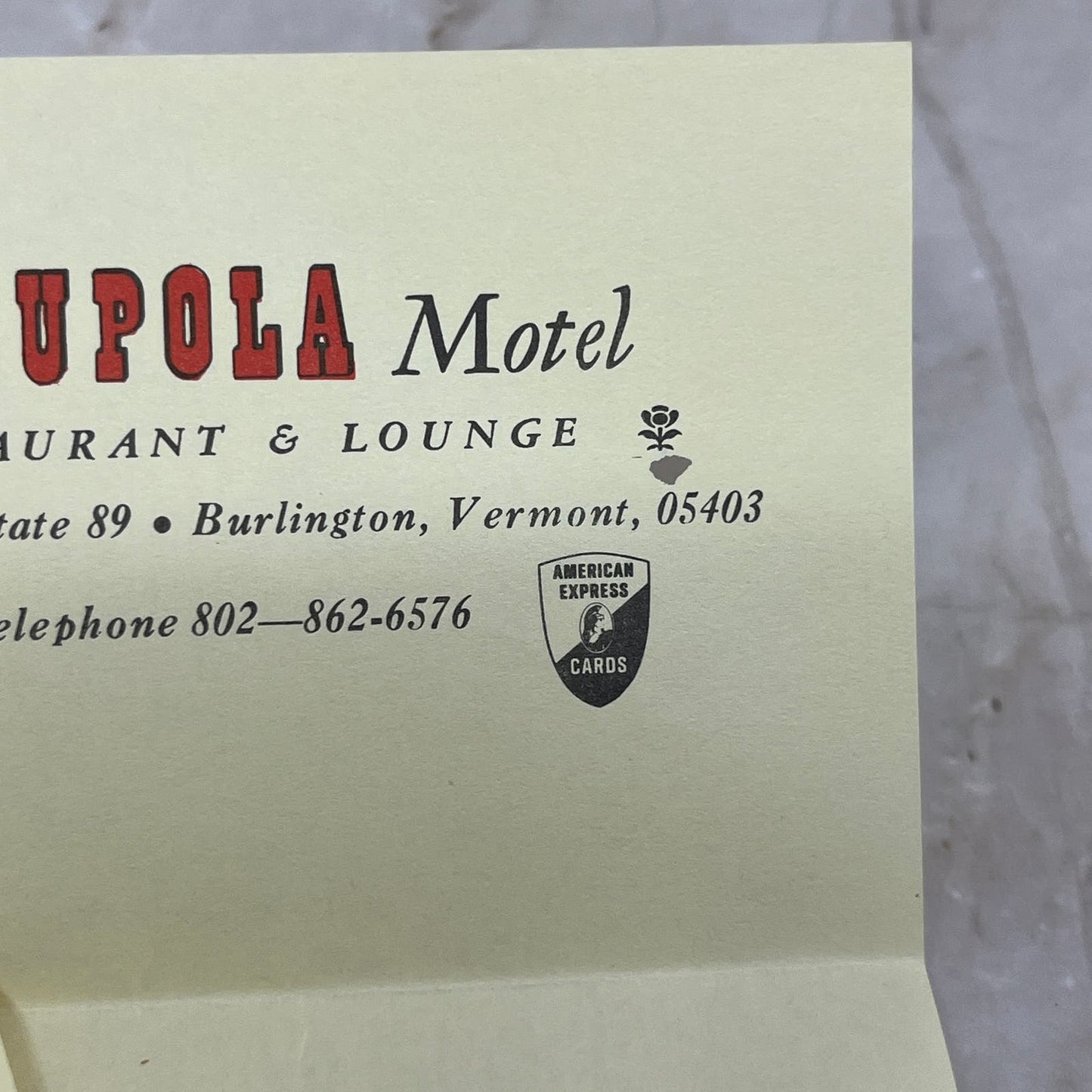 Vintage Cupola Motel Restaurant and Lounge Burlington VT Letterhead AE3