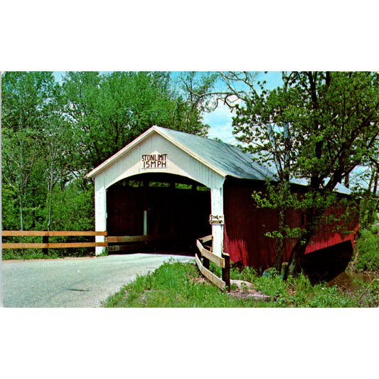 S. Hill Bridge Vermillion Co IN Brouillette's Creek Covered Bridge Postcard PC8