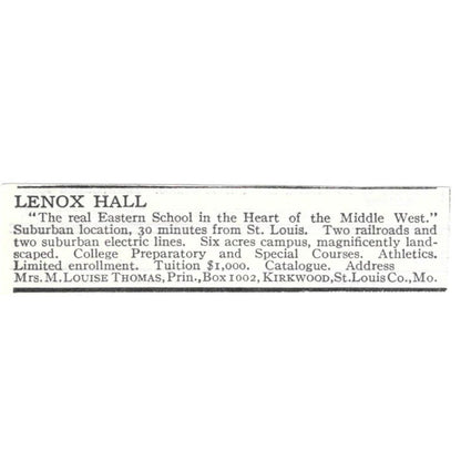 Lenox Hall Kirkwood St. Louis M. Louise Thomas c1918 Advertisement AE5-SV4