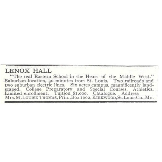 Lenox Hall Kirkwood St. Louis M. Louise Thomas c1918 Advertisement AE5-SV4