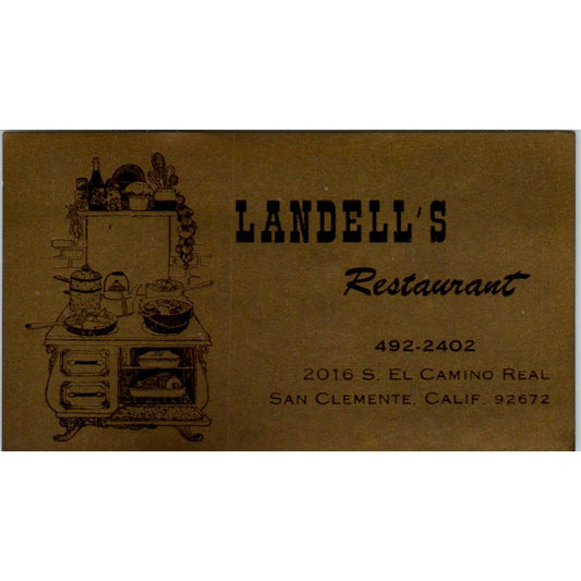 Landell's Restaurant San Clemente CA Vintage Business Card SD8-B6
