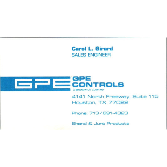 Carol L Girard GPE Controls Houston Vintage Business Card SE3-B10