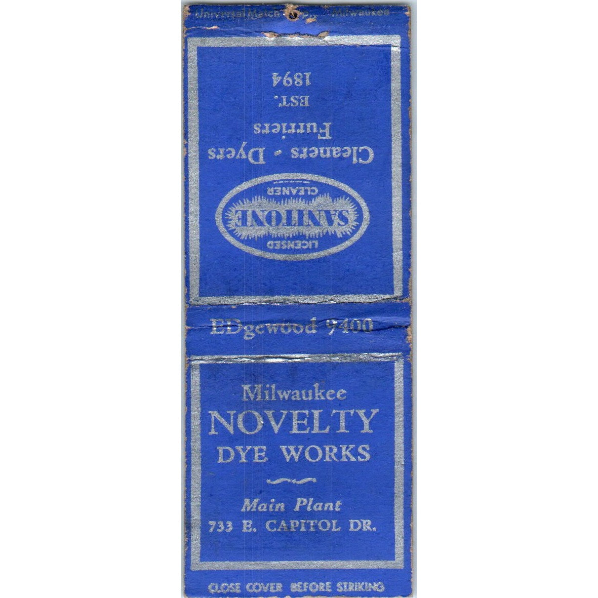 Milwaukee Novelty Dye Works WI Vintage Matchbook Cover SD4-Y4