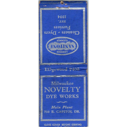 Milwaukee Novelty Dye Works WI Vintage Matchbook Cover SD4-Y4