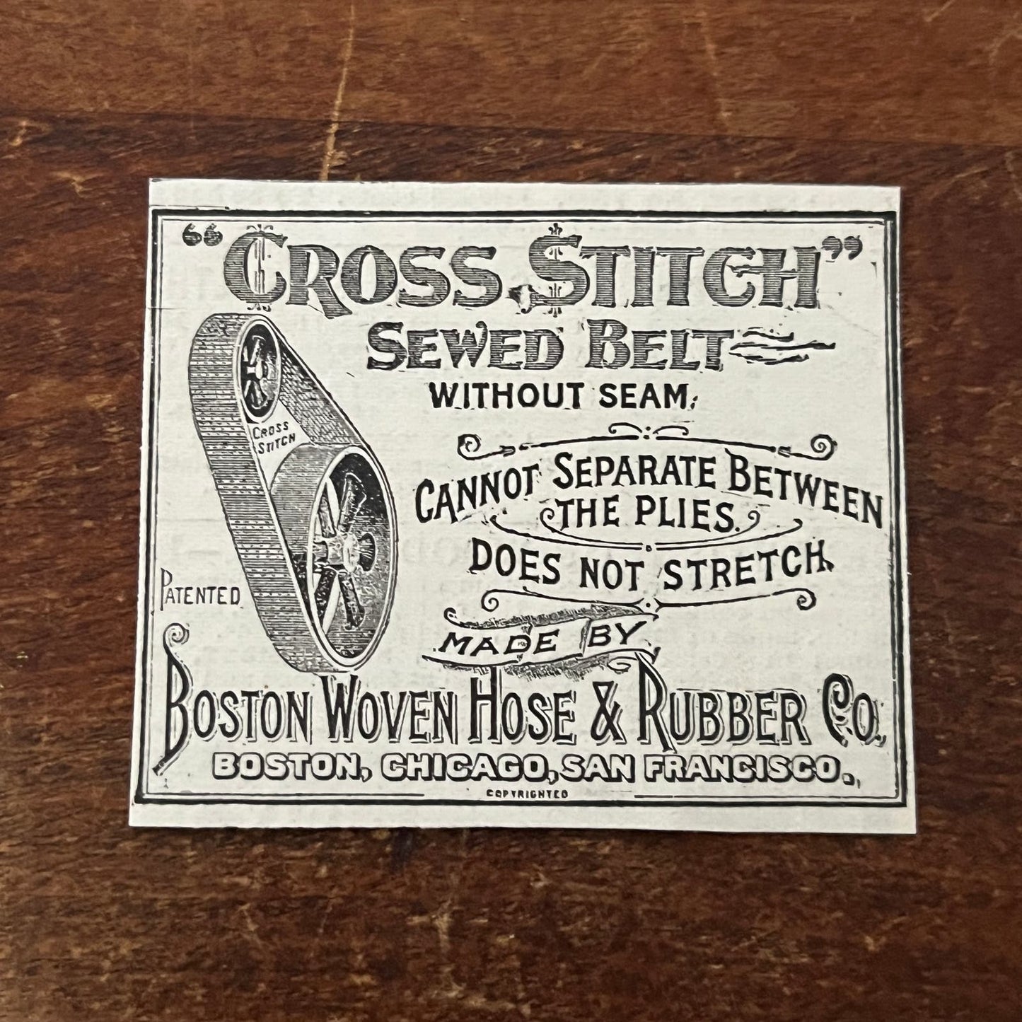 Boston Woven Hose and Rubber Co Cross Stitch Sewed Belt Advertisement AD8-P29