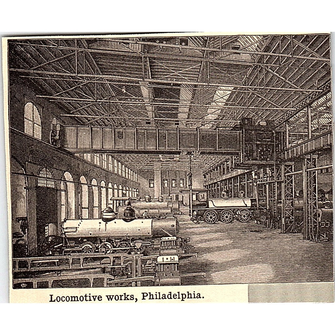 Locomotive Works in Philadelphia 3x3.5" 1901 Engraving AF6-M9