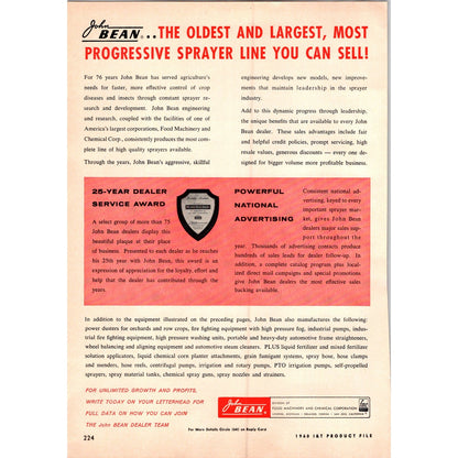 1960 John Bean Progressive Sprayer Lansing Orlando San Jose 2 Page Ad I16