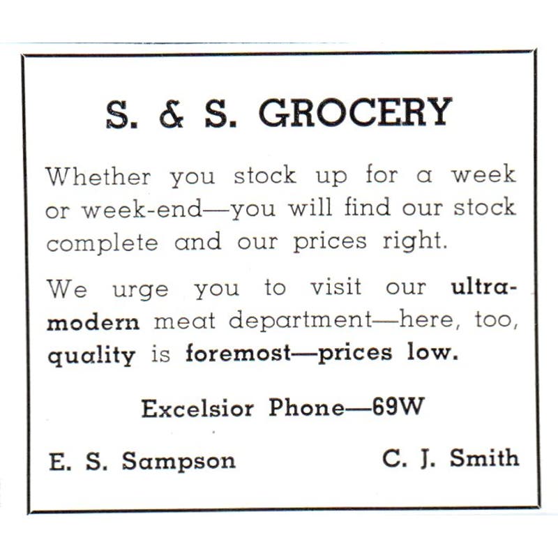 S&S Grocery E.S. Sampson C.J. Smith Excelsior MN 1940 Magazine Ad AF1-SS4