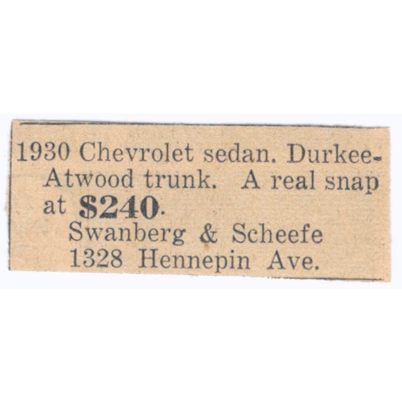 Swanberg & Scheefe Auto Sales Hennepin 1935 Minneapolis Journal Ad AE7-H2
