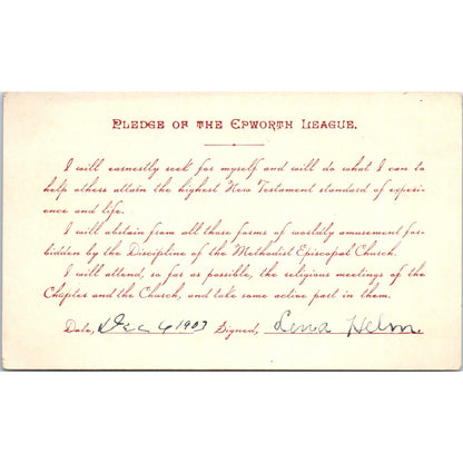 1903 The Epworth League Pledge Card Lena Helm AD8-Q2